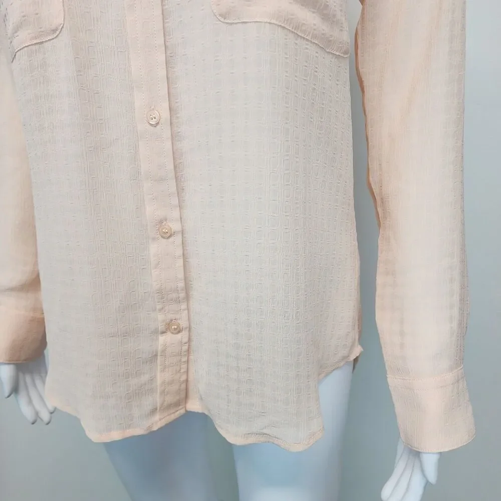 Adriano Goldschmied Womens Career Blouse Size XS Pink Sheer Collared Lightweight